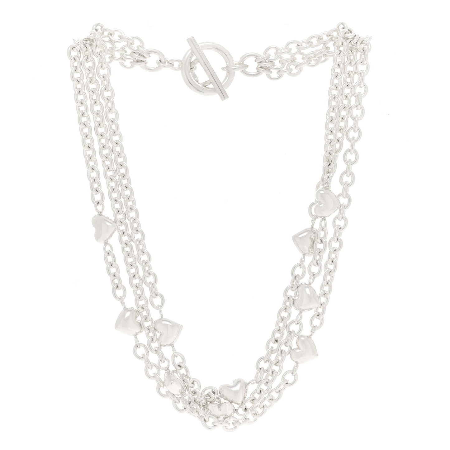 Sterling Silver Puff Heart Multi Strand Necklace