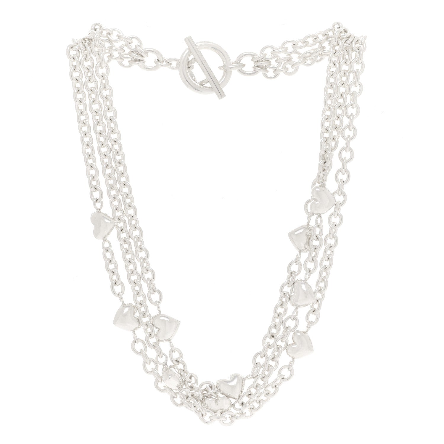 Tiffany Sterling Silver Puff Heart Multi Strand Necklace 3 of 4