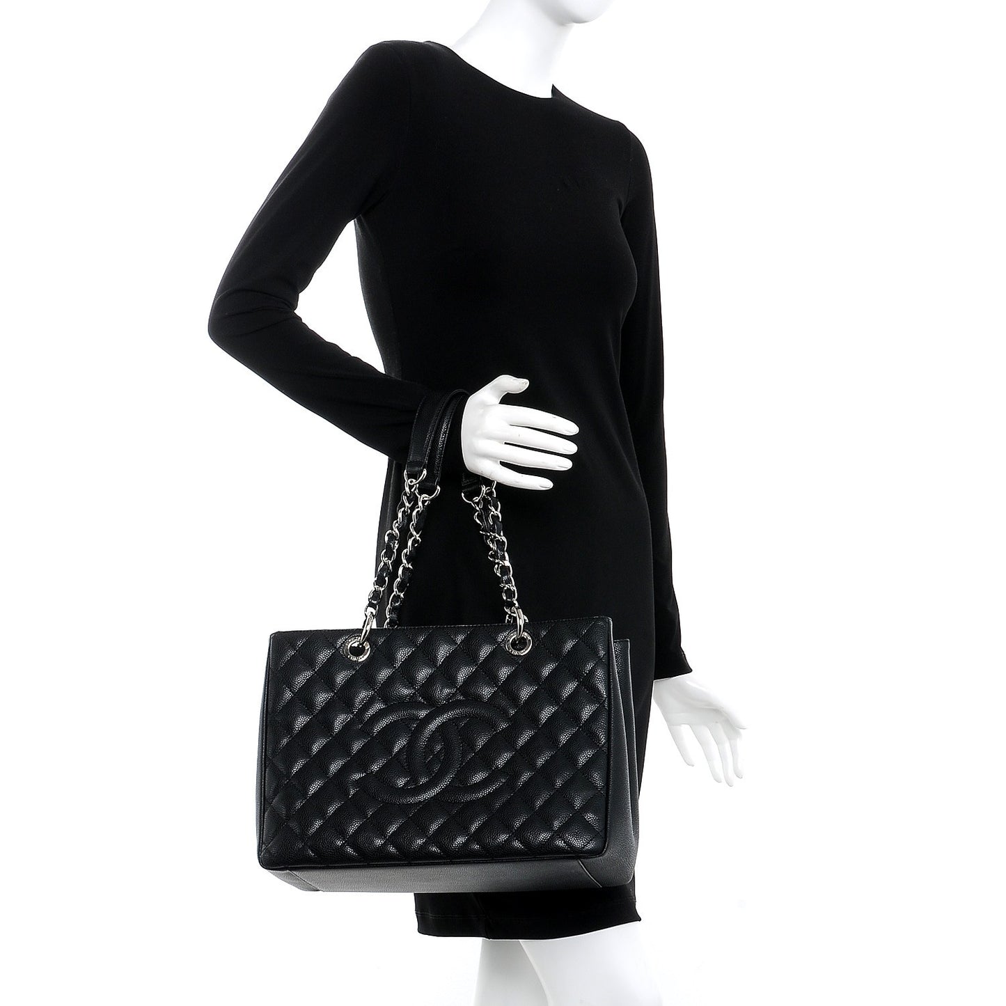 Caviar Quilted Grand Shopping Tote GST Black