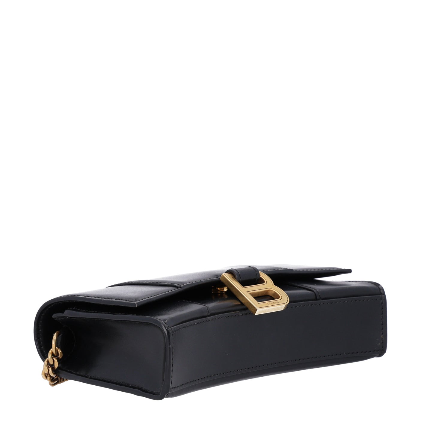 Shiny Box Calfskin Hourglass Chain Bag Black