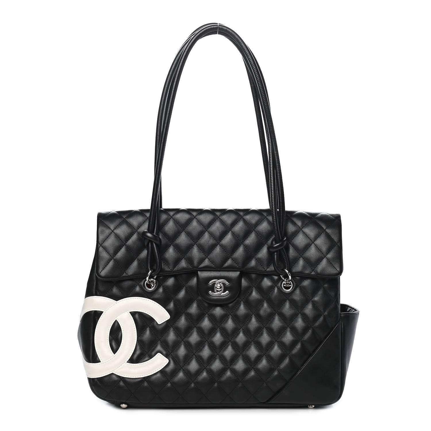 Chanel Calfskin Quilted Large Cambon Flap Black White 1 of 9