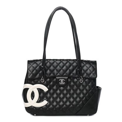 Chanel Calfskin Quilted Large Cambon Flap Black White 1 of 9