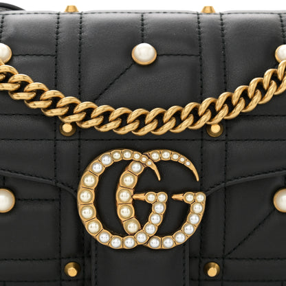 Gucci Calfskin Matelasse Studded Small Pearly GG Marmont Shoulder Bag Black 9 of 11