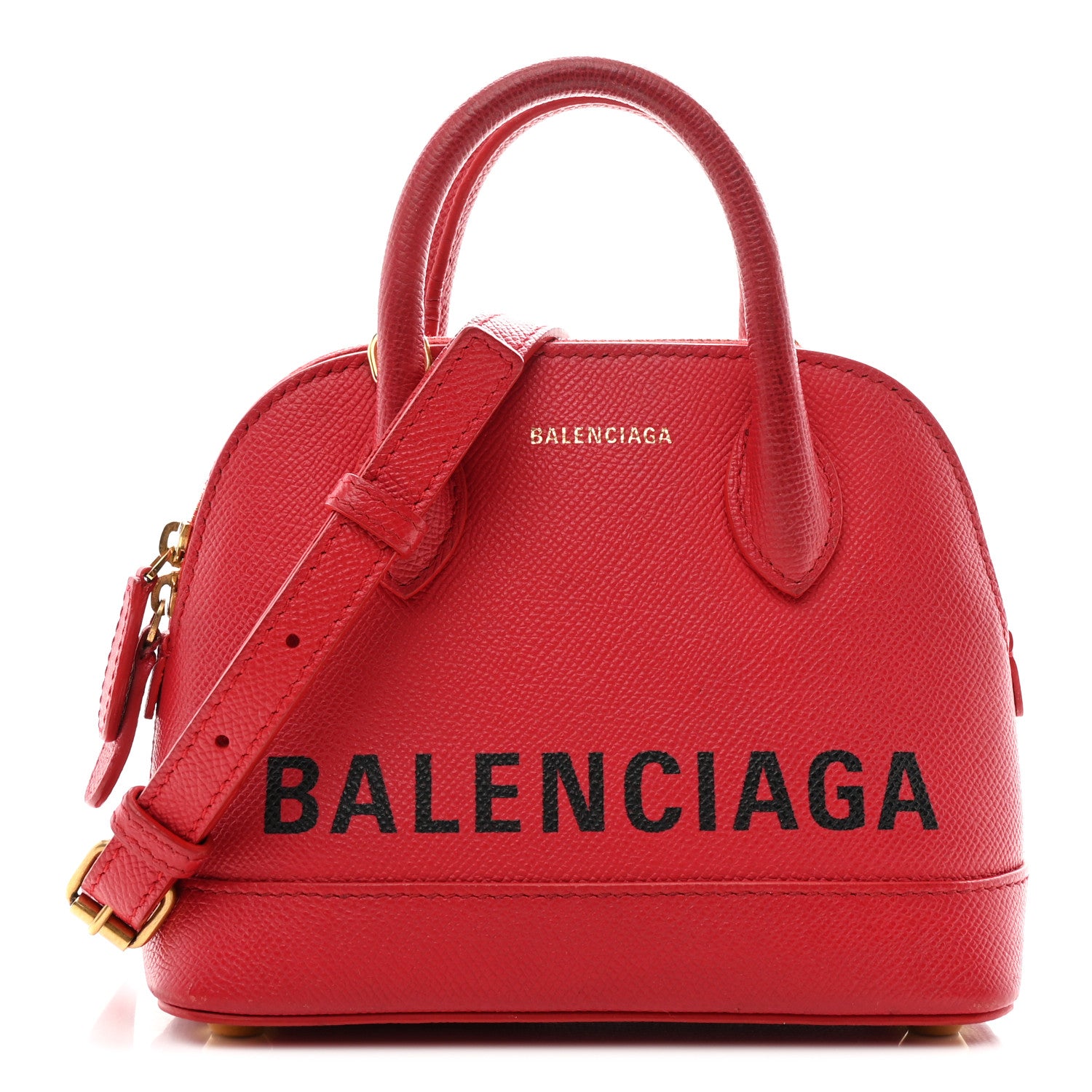 Balenciaga Signature Grained Calfskin Logo XXS Ville Top Handle Bag Rouge Lantern Black 1 of 9