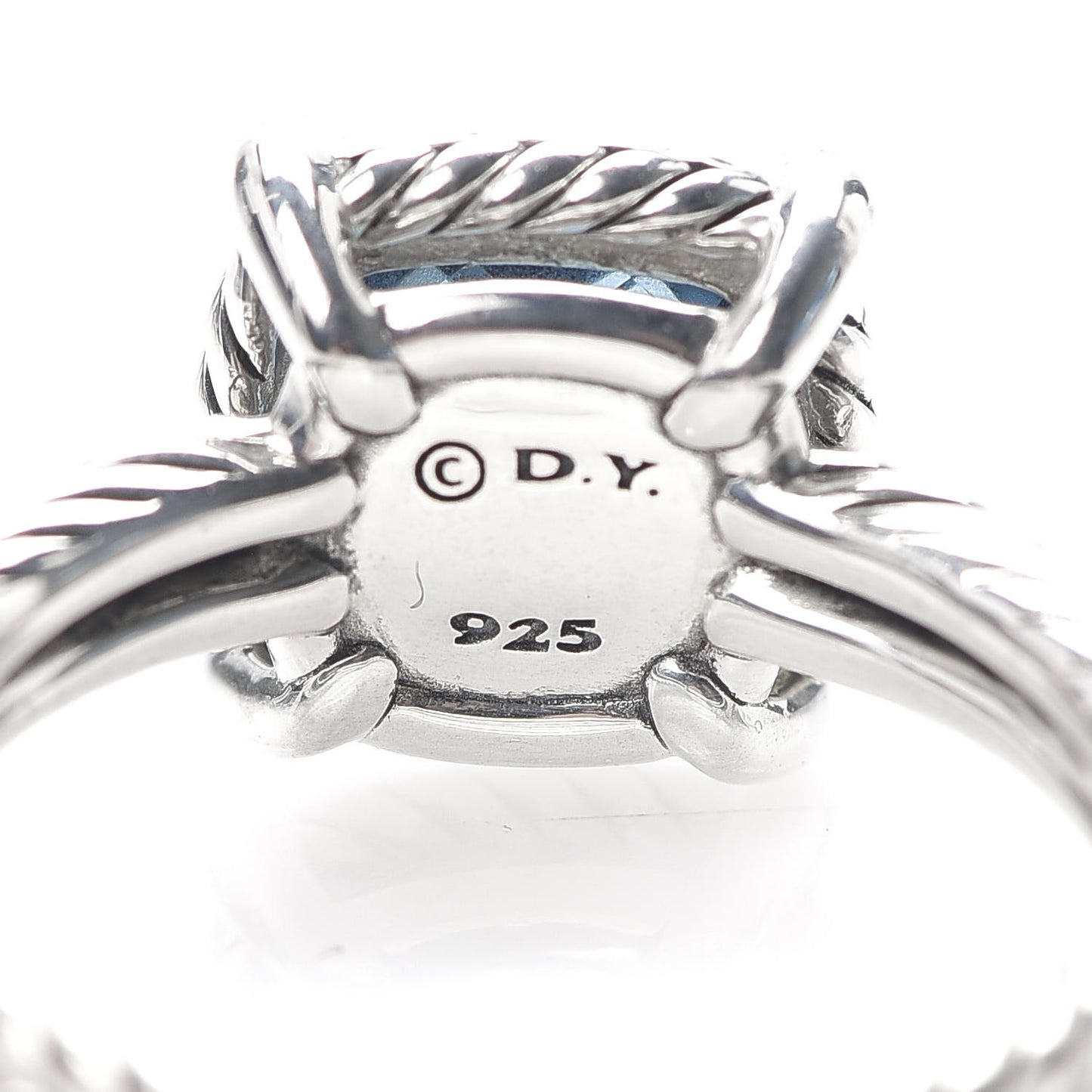 Sterling Silver Diamond Hampton Blue Topaz 9mm Chatelaine Pave Bezel Ring 59 8.75