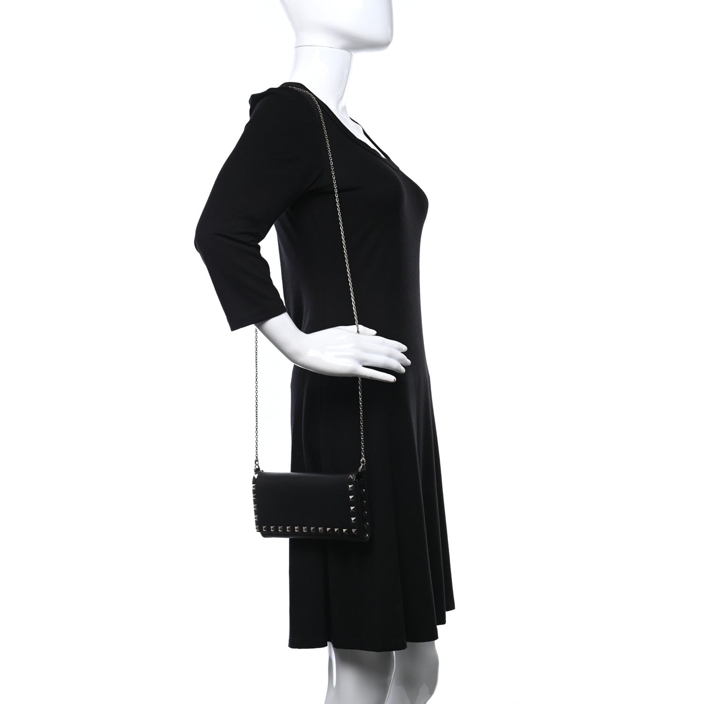 Vitello Rockstud Flap Wallet on Chain Black