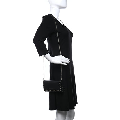 Valentino Garavani Vitello Rockstud Flap Wallet on Chain Black 2 of 27