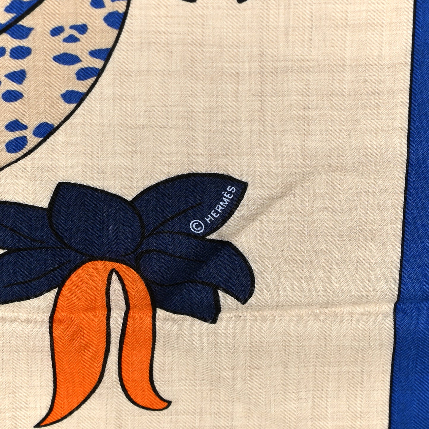 Cashmere Silk Les Leopards Shawl 140 Naturel Bleu Orange