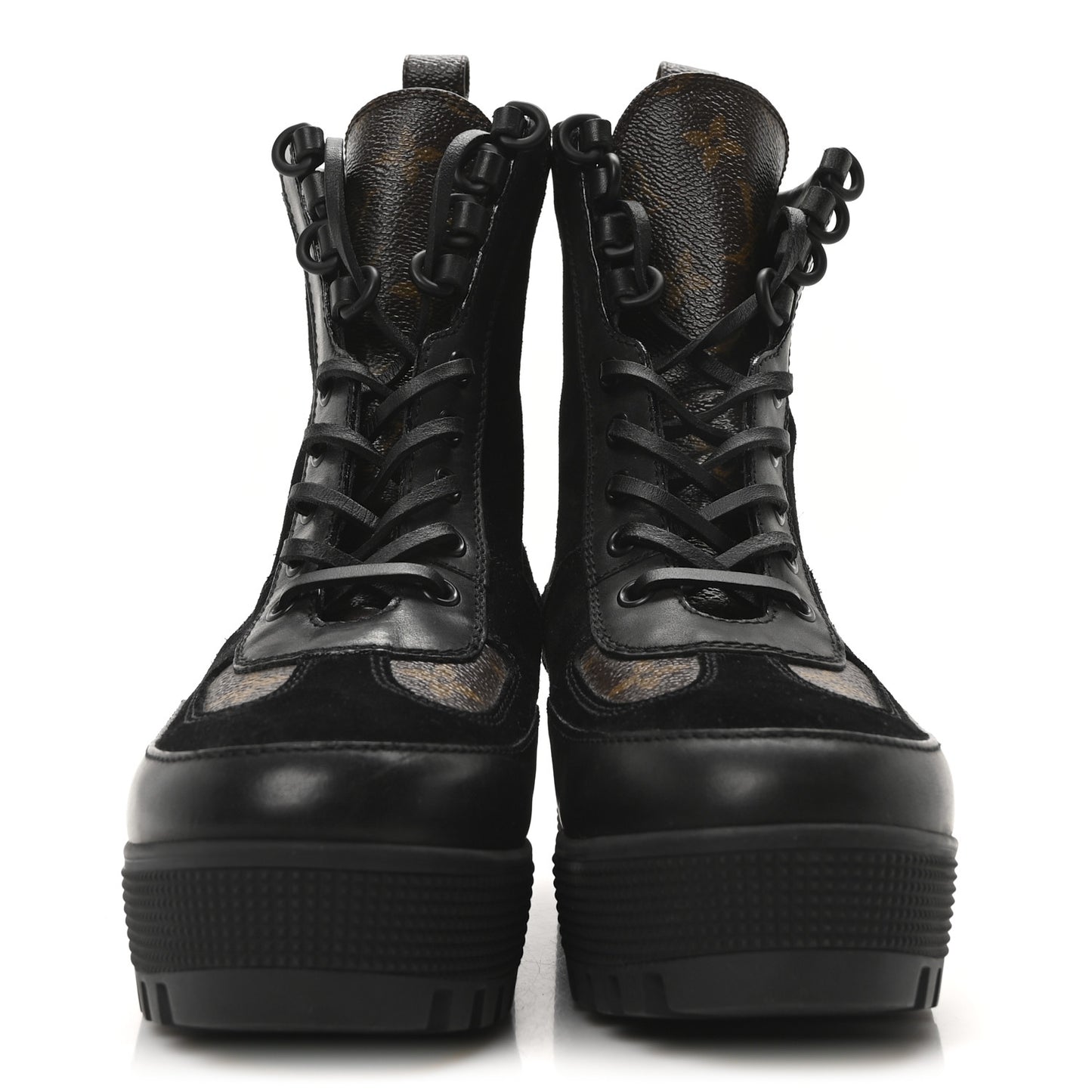 Suede Calfskin Monogram Laureate Platform Desert Boots 36 Black