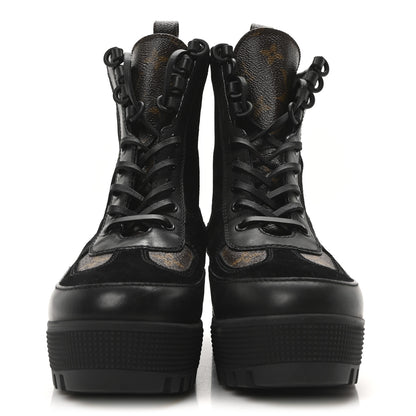 Louis Vuitton Suede Calfskin Monogram Laureate Platform Desert Boots 36 Black 3 of 8