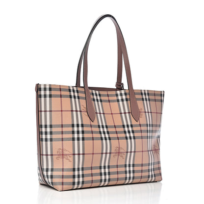 Burberry Grainy Calfskin Haymarket Check Medium Reversible Tote Light Elderberry 3 of 15