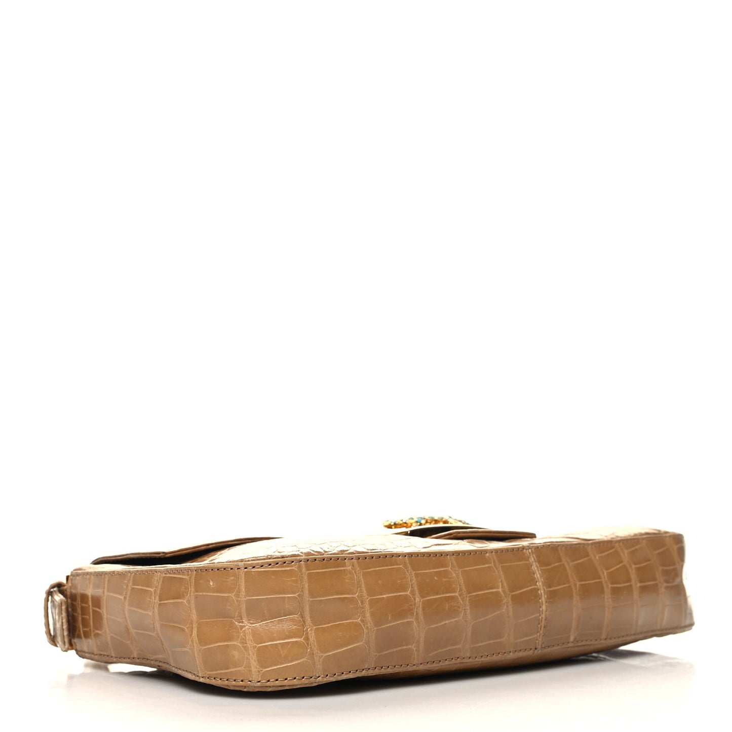 Crocodile Crystal Lizard Baguette Beige