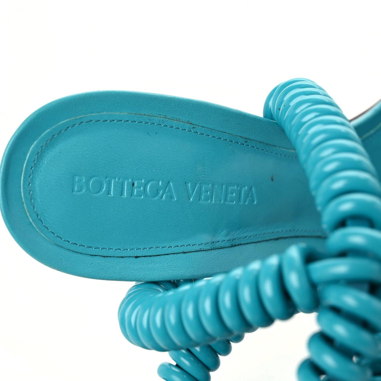 Rubber Wire Nappa Stretch 90mm Sandals 38 Turquoise