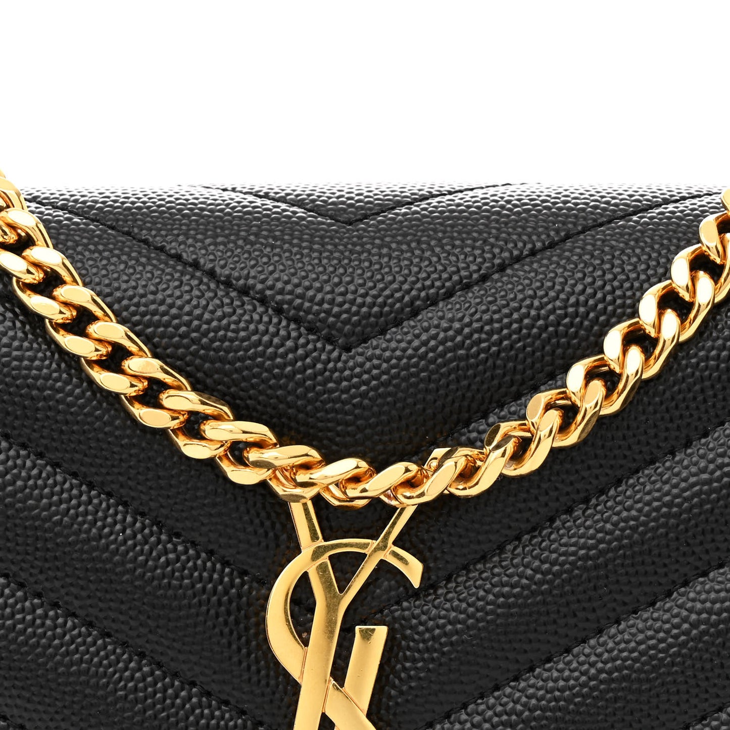 Grain De Poudre Matelasse Chevron Monogram Chain Wallet Black