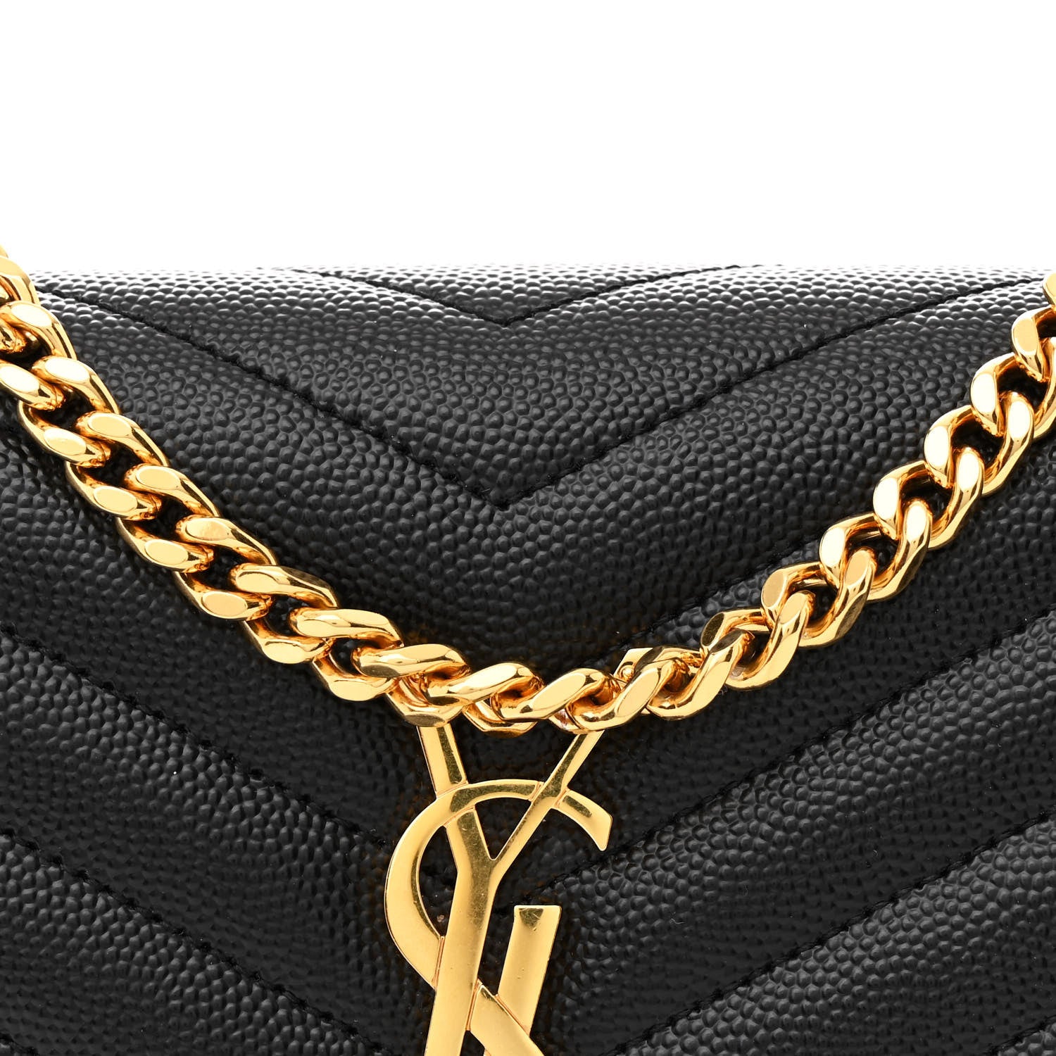 Saint Laurent Grain De Poudre Matelasse Chevron Monogram Chain Wallet Black 10 of 13