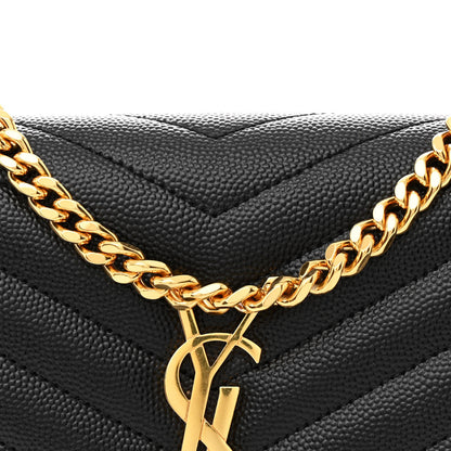 Saint Laurent Grain De Poudre Matelasse Chevron Monogram Chain Wallet Black 10 of 13