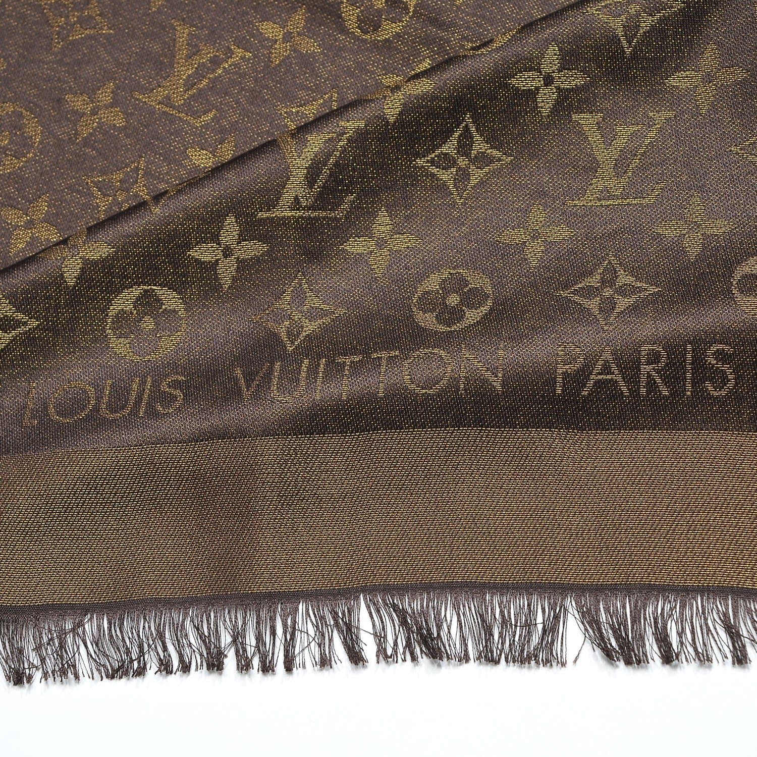 Louis Vuitton Silk Lurex Wool Monogram Shine Shawl Brown 3 of 4