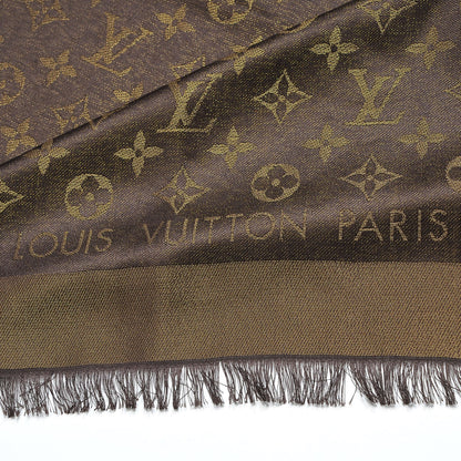 Louis Vuitton Silk Lurex Wool Monogram Shine Shawl Brown 3 of 4