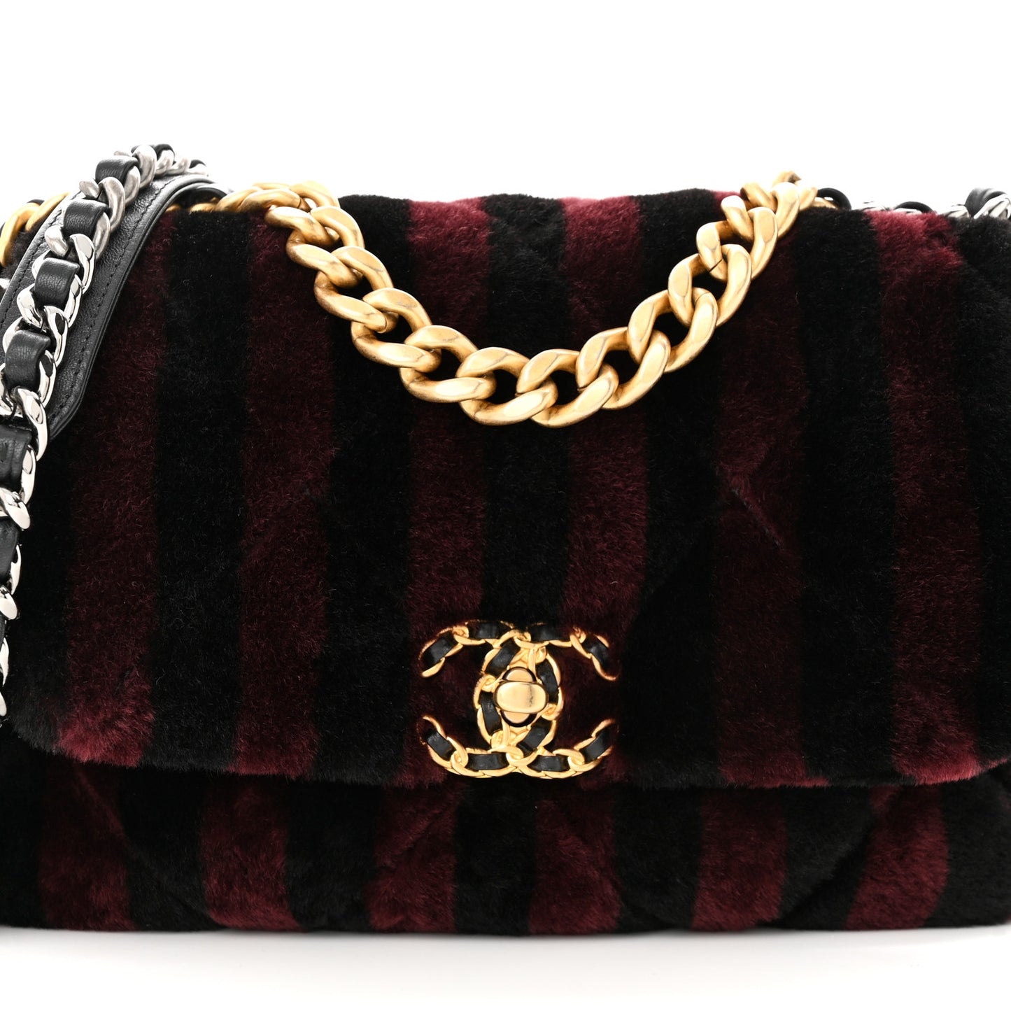 Shearling Striped Medium Chanel 19 Flap Red Black