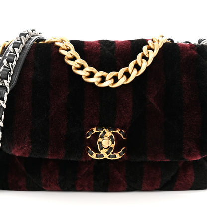 Chanel Shearling Striped Medium Chanel 19 Flap Red Black 8 of 11