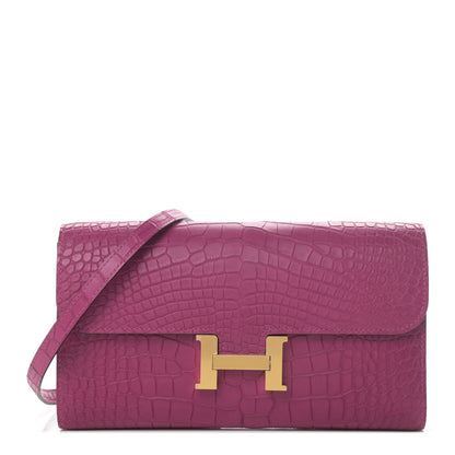 Hermes Matte Alligator Constance Long Wallet To Go Rose Scheherazade 1 of 4