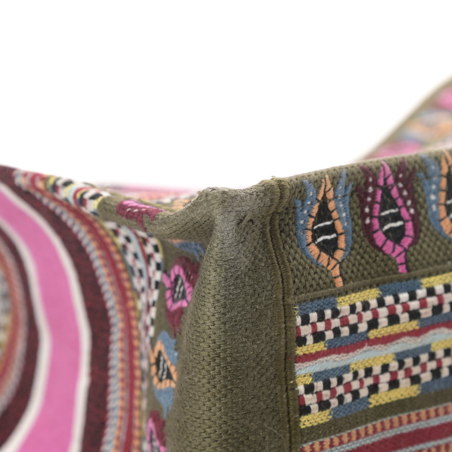 Canvas Embroidered Book Tote Olive Multicolor