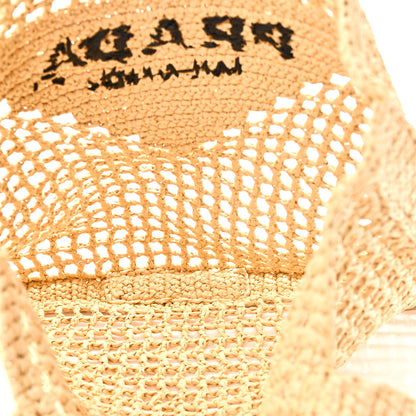 Prada Yarn Raffia Effect Crochet Logo Embroidered Tote Bag Naturale 5 of 9