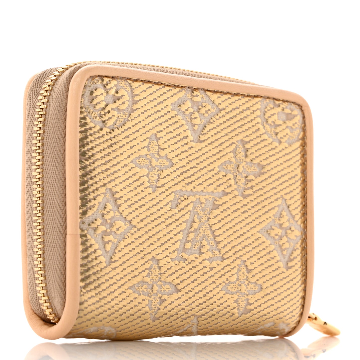 Lurex Jacquard Monogram Zippy Coin Purse Beige