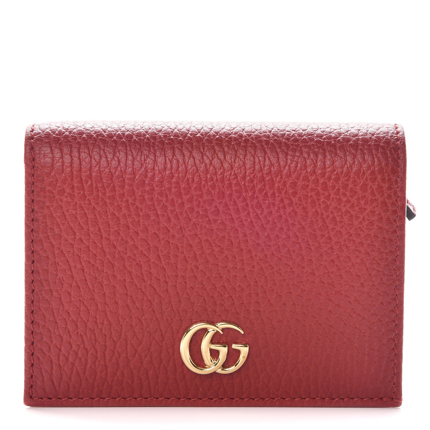 Gucci Pebbled Calfskin GG Marmont Card Case Hibiscus Red 1 of 7