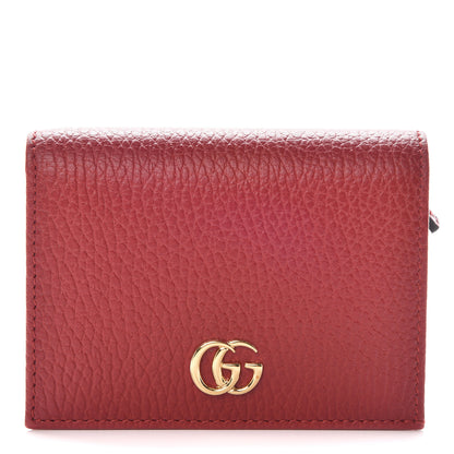Gucci Pebbled Calfskin GG Marmont Card Case Hibiscus Red 1 of 7