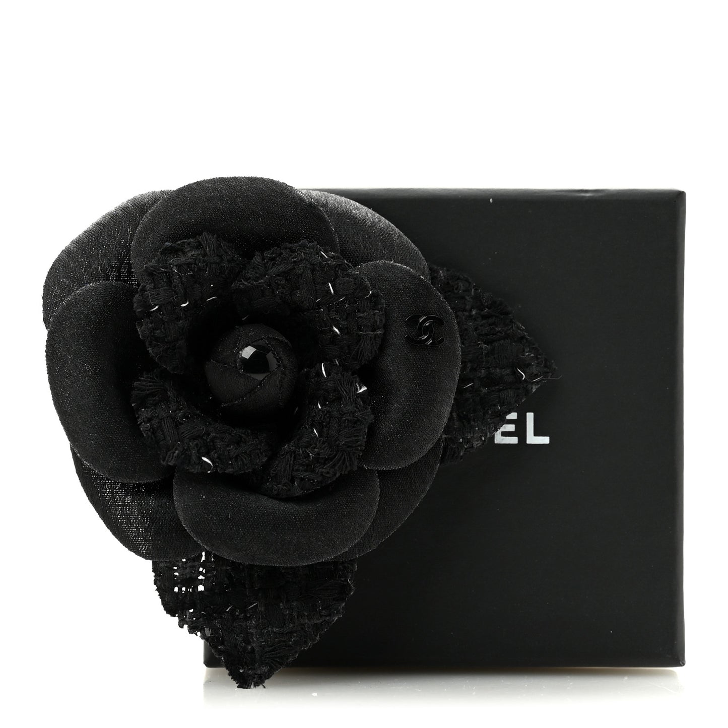 Tweed Camellia Pin Brooch Black
