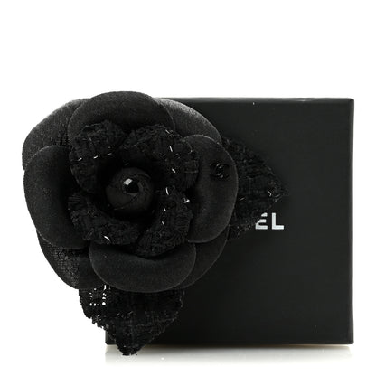 Chanel Tweed Camellia Pin Brooch Black 4 of 4