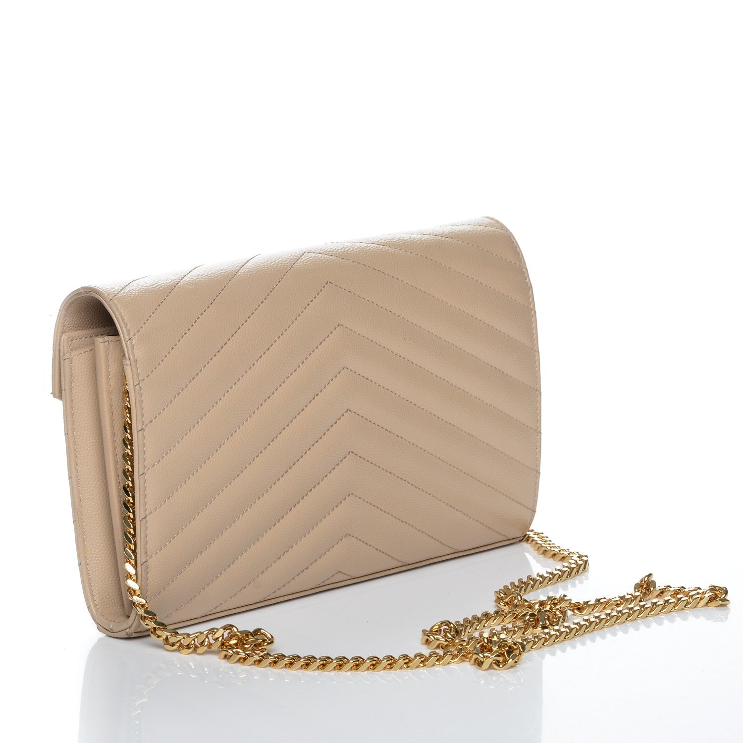 Saint Laurent Grain De Poudre Matelasse Chevron Monogram Chain Wallet Nude Powder 3 of 6