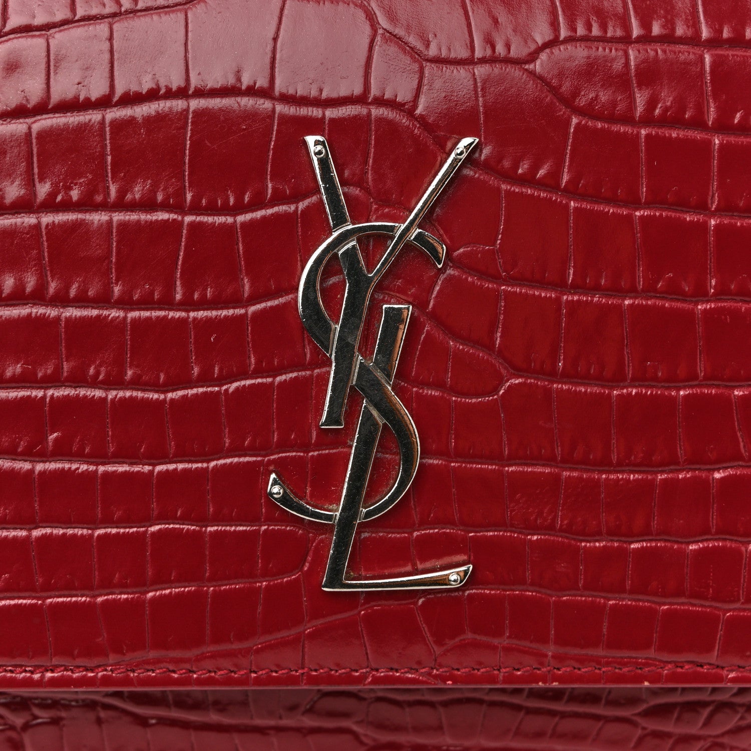 Saint Laurent Calfskin Crocodile Embossed Medium Monogram Sunset