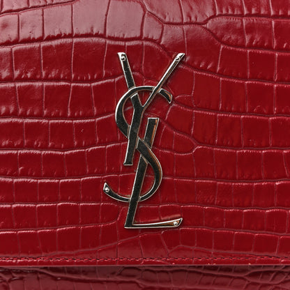 Saint Laurent Calfskin Crocodile Embossed Medium Monogram Sunset Rouge Eros 12 of 14