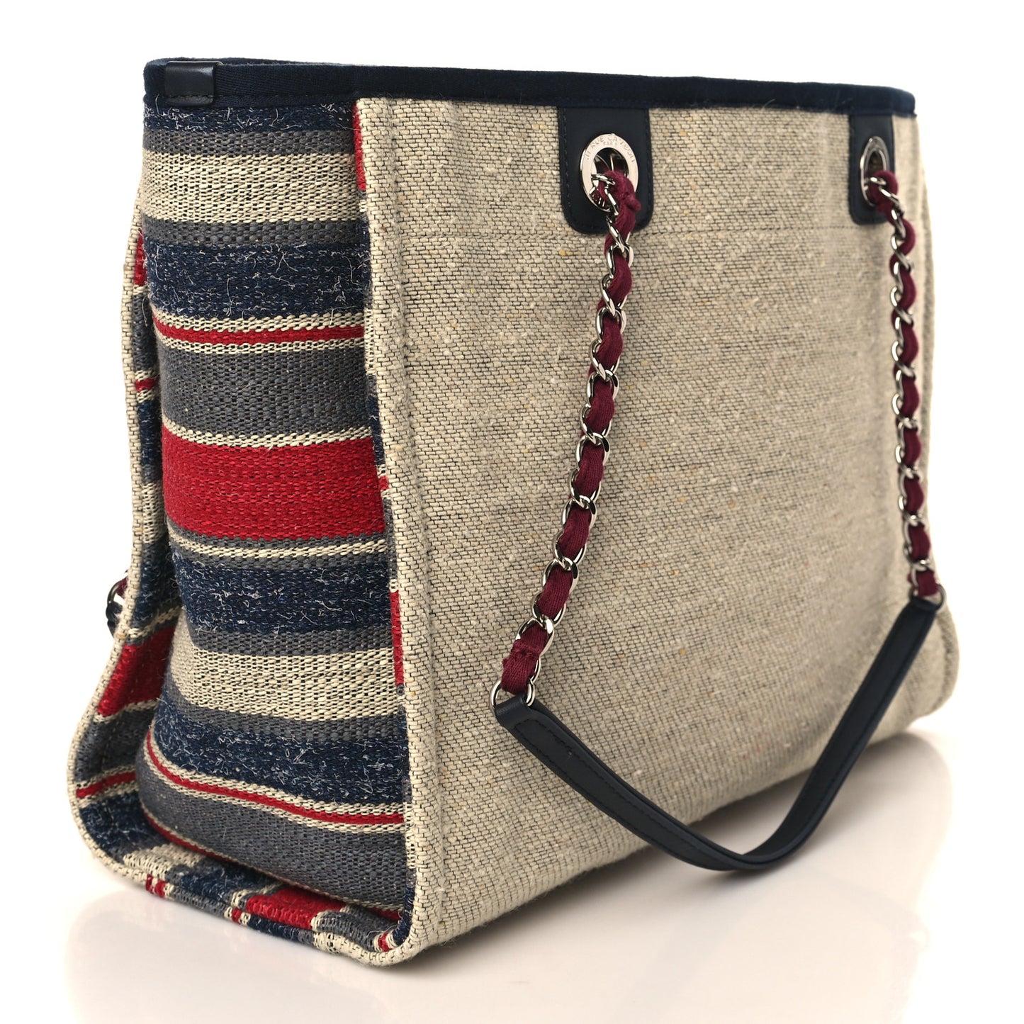 Striped Canvas Small Deauville Tote Beige