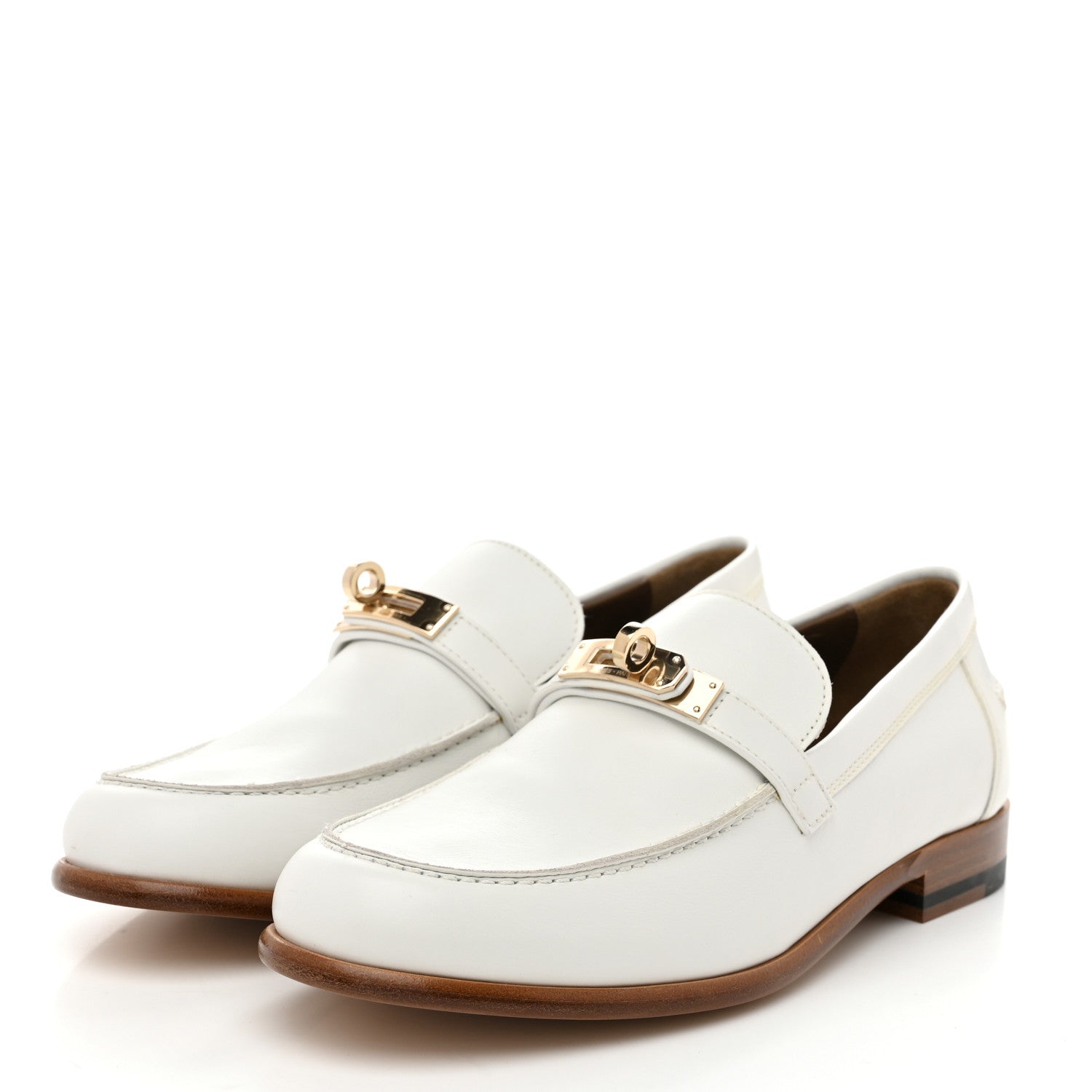 Hermes Calfskin Womens Destin Loafers 38.5 White 4 of 10