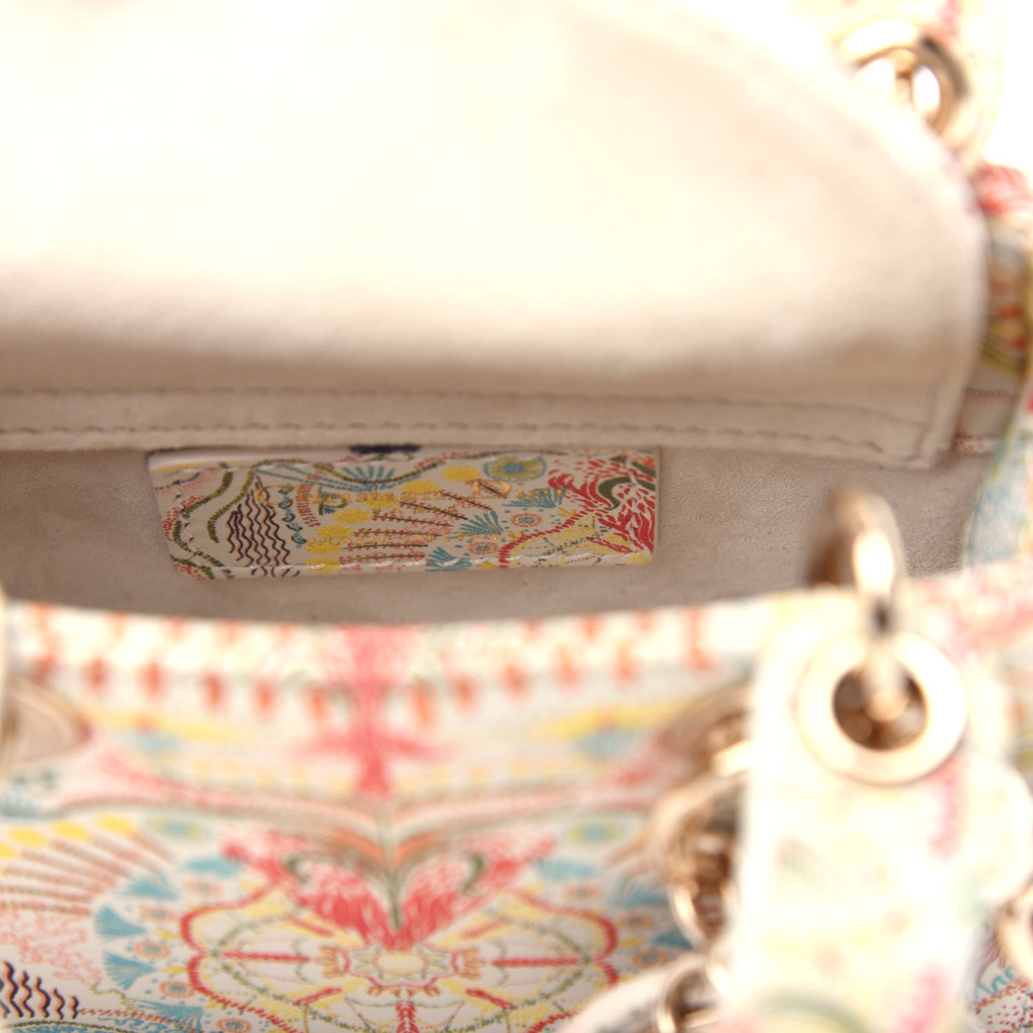 Christian Dior Calfskin Embroidered Mini Lady Dior White Multicolor 6 of 10