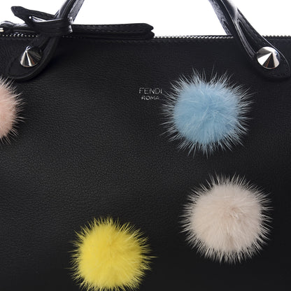 Fendi Vitello Dolce Mink Fur Pom Pom Medium By The Way Boston Bag Black Multicolor 8 of 8