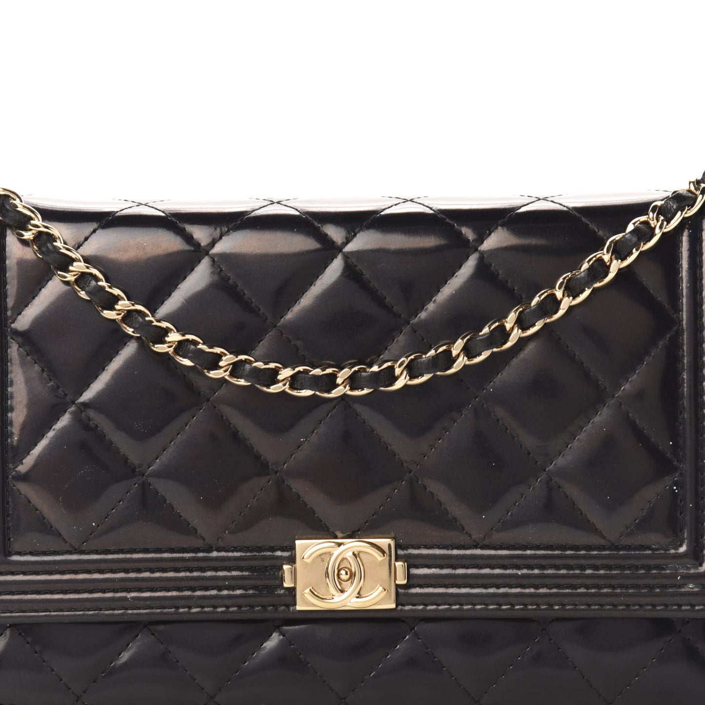 Glazed Calfskin Quilted Boy Wallet On Chain WOC Black