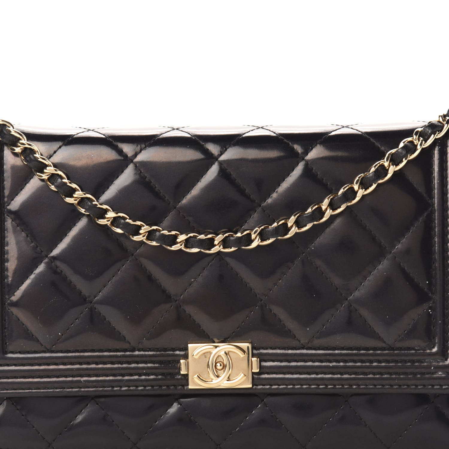 Chanel Glazed Calfskin Quilted Boy Wallet On Chain WOC Black 12 of 13