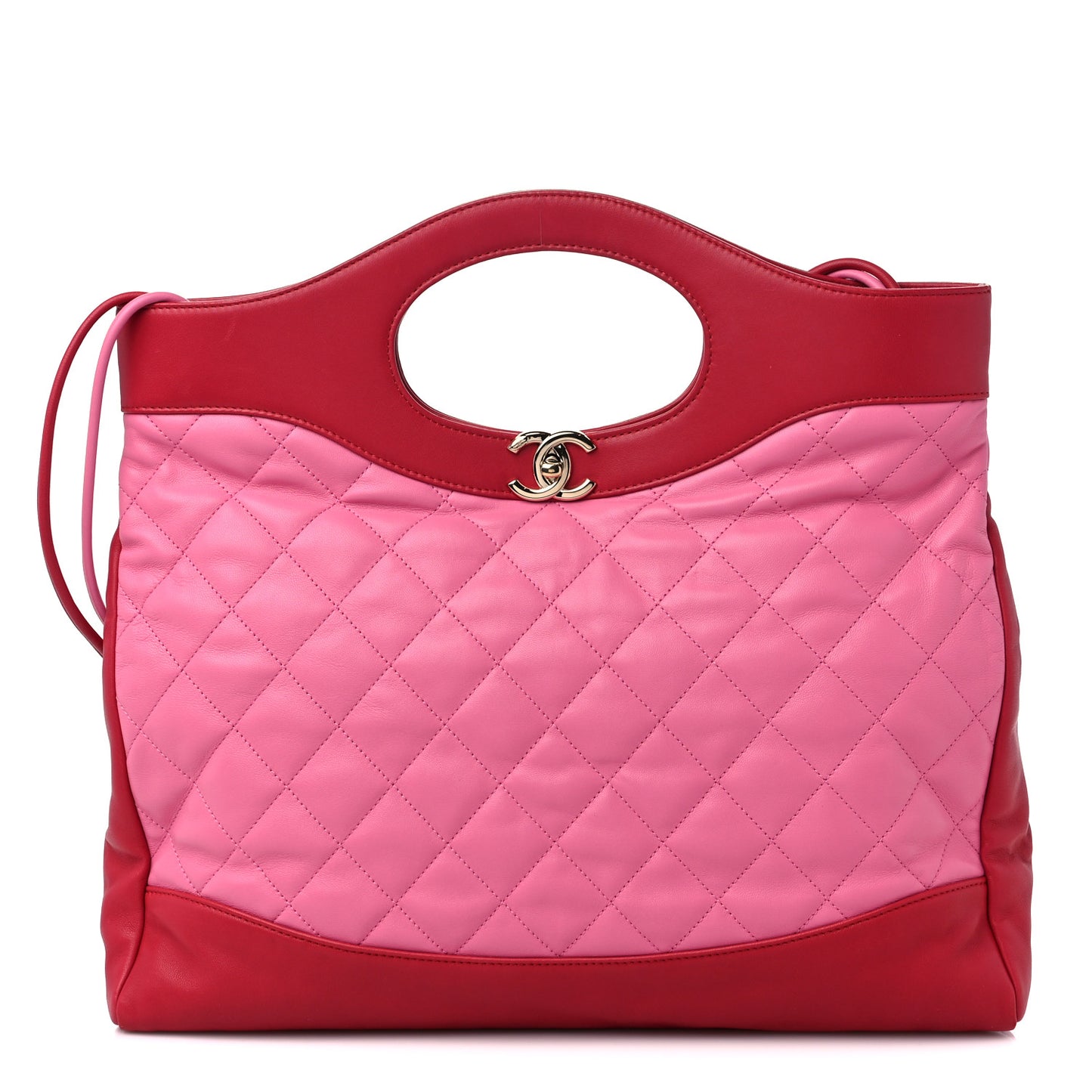 Lambskin Quilted Large 31 Shopping Bag Pink Light Red