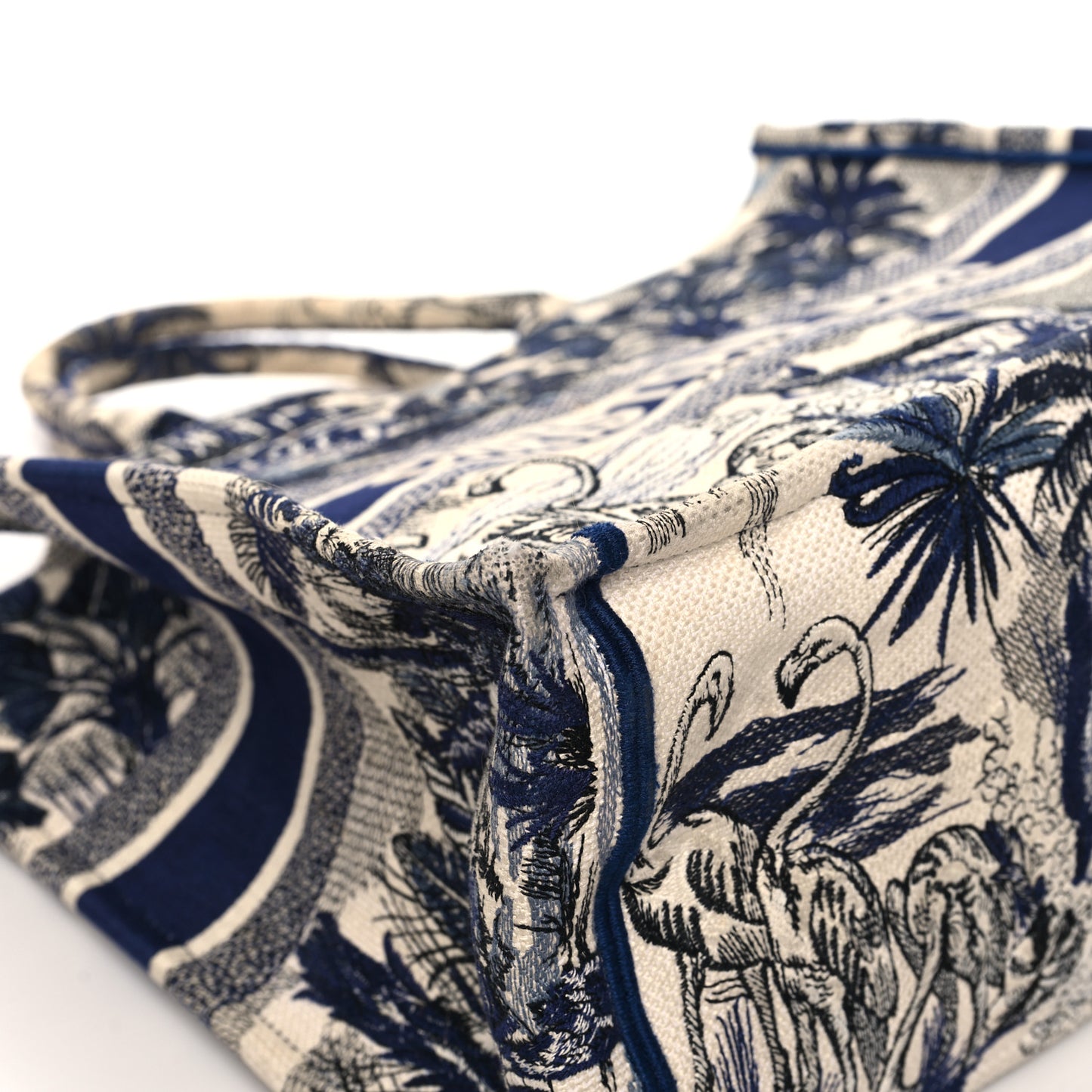 Canvas Embroidered Large Palm Tree Toile De Jouy Book Tote Blue