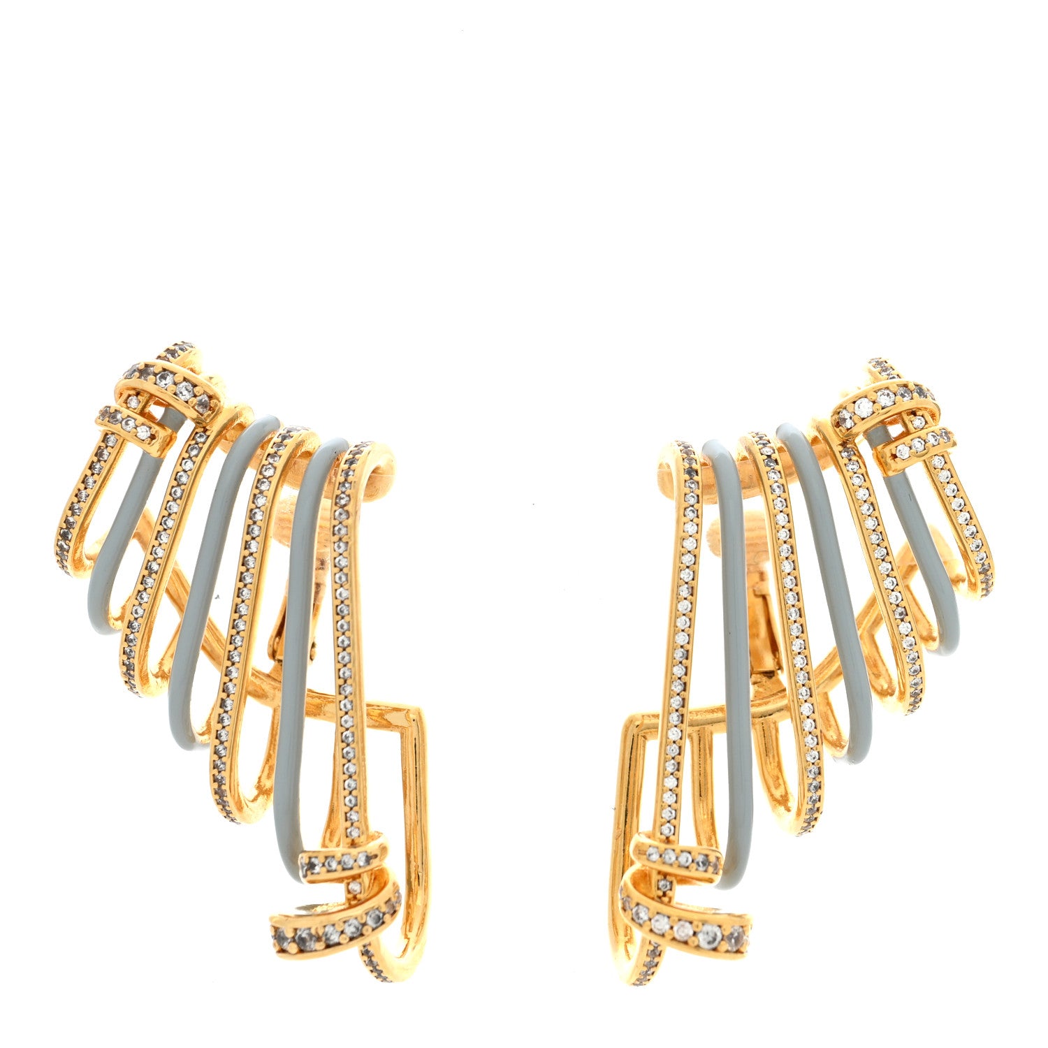 Fendi Metal Resin Crystal Filo Ear Cuffs Gold Blue 1 of 8
