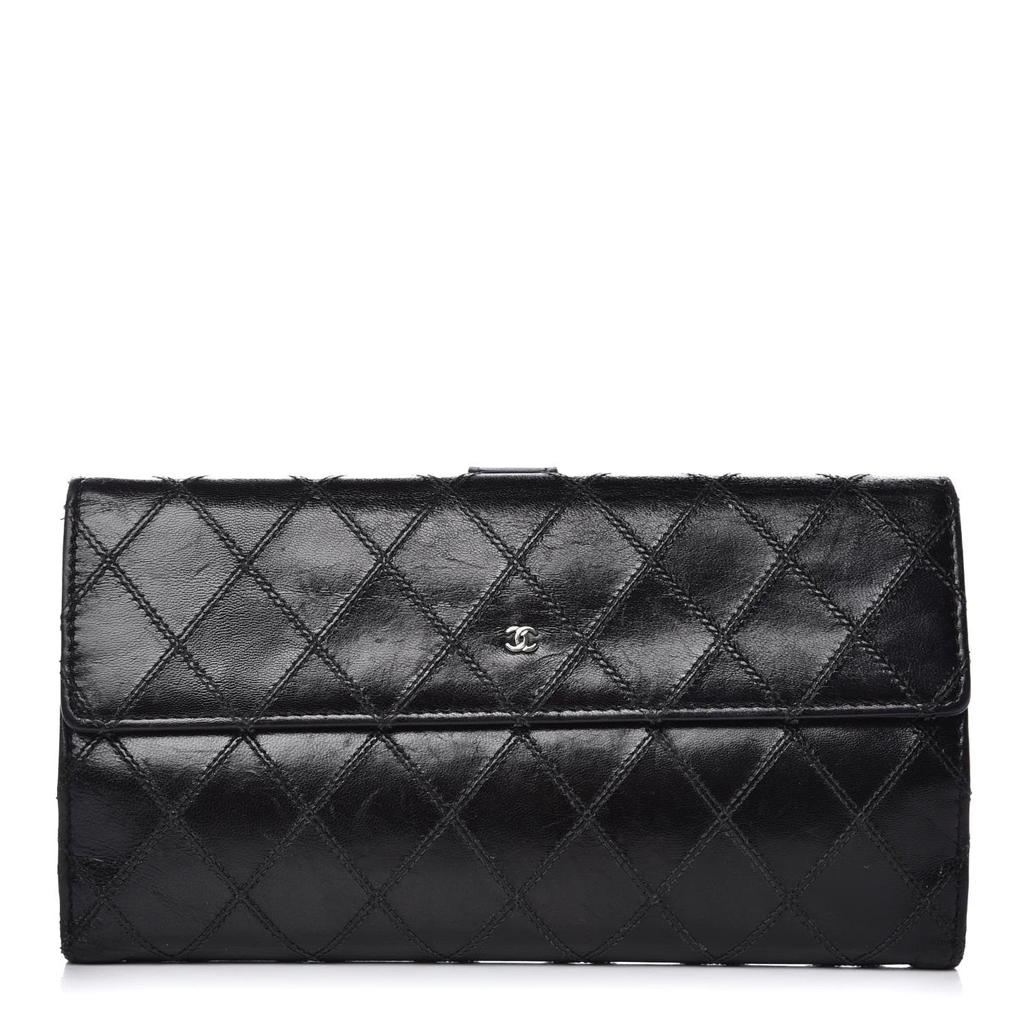 Lambskin Diamond Stitched Flap Wallet Black