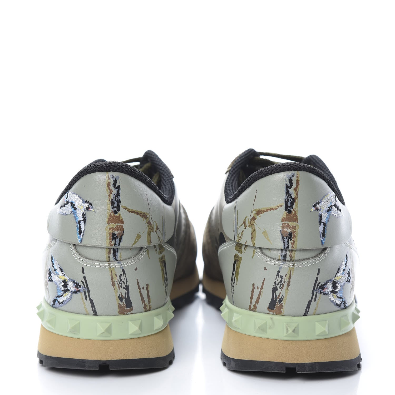 Valentino Garavani Nappa Suede Camouflage Embroidered Mens Rockrunner Sneakers 42 Khaki Multicolor 5 of 9
