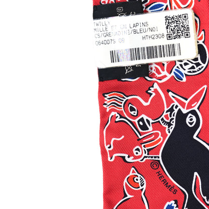 Hermes Silk Mille Et Un Lapins Twilly Grenadine Bleu Black 3 of 3