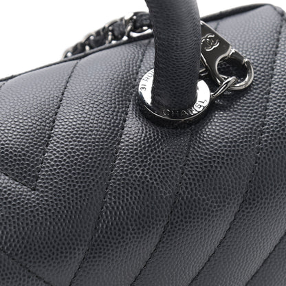 Chanel Caviar Chevron Quilted Mini Coco Handle Flap Dark Grey 9 of 9