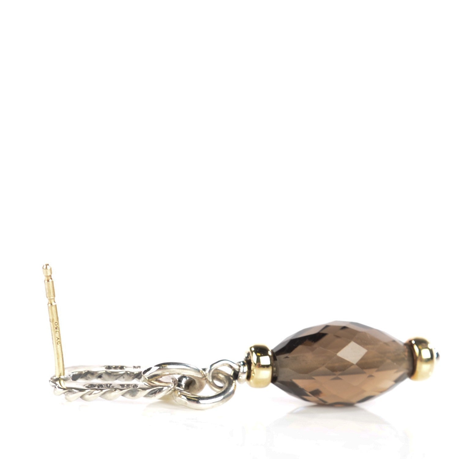 David Yurman Sterling Silver 18K Yellow Gold Smoky Quartz Figaro Earrings 3 of 5