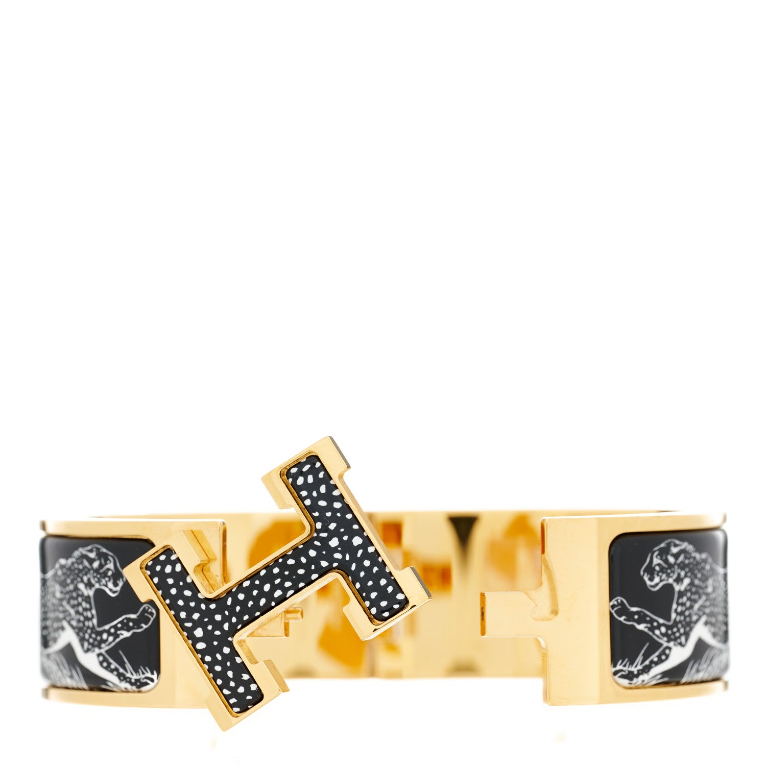 Hermes Enamel Print Guepards Wide Clic Clac H Bracelet GM Positif Negatif 3 of 7